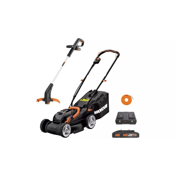 Worx Cordless 34cm Rotary Lawnmower and 25cm Grass Trimmer