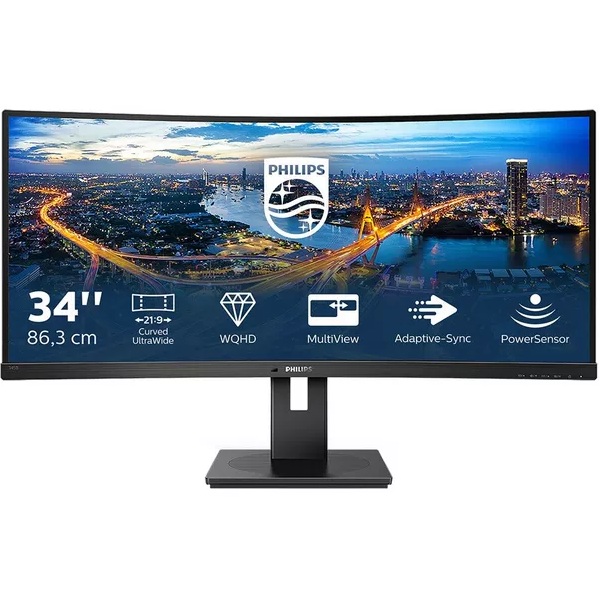 PHILIPS 345B1C Wide Quad HD 34" Curved VA LCD Monitor - Black